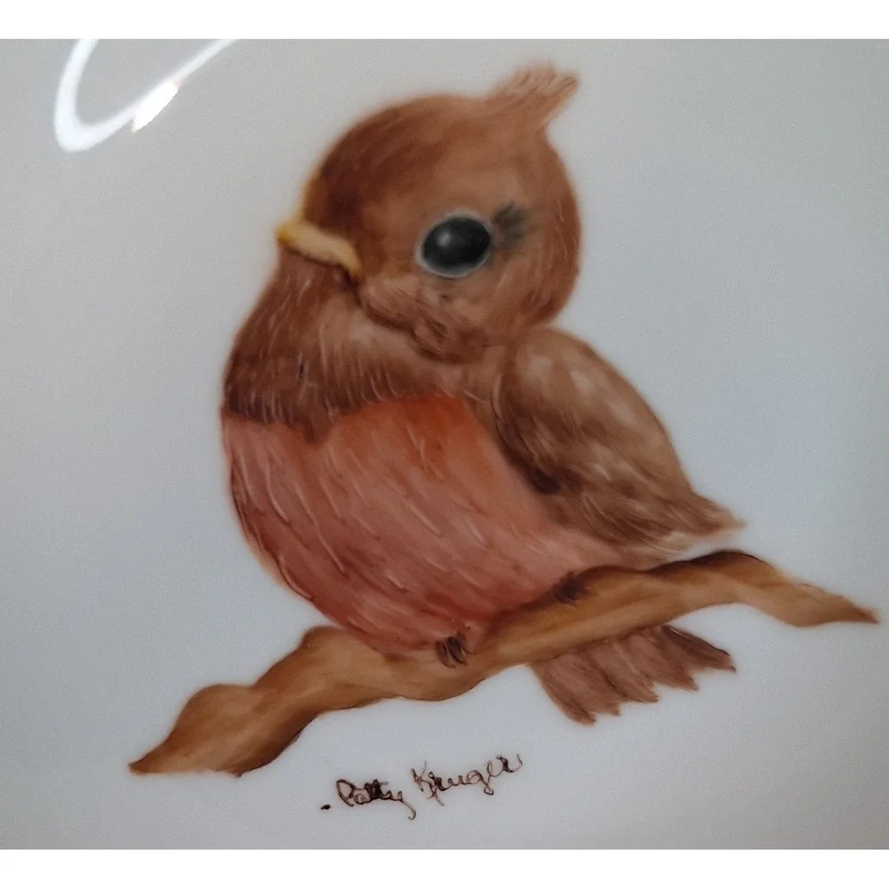 Vintage‎ Handpainted Ceramic Bowl Baby Robin Spring Bird